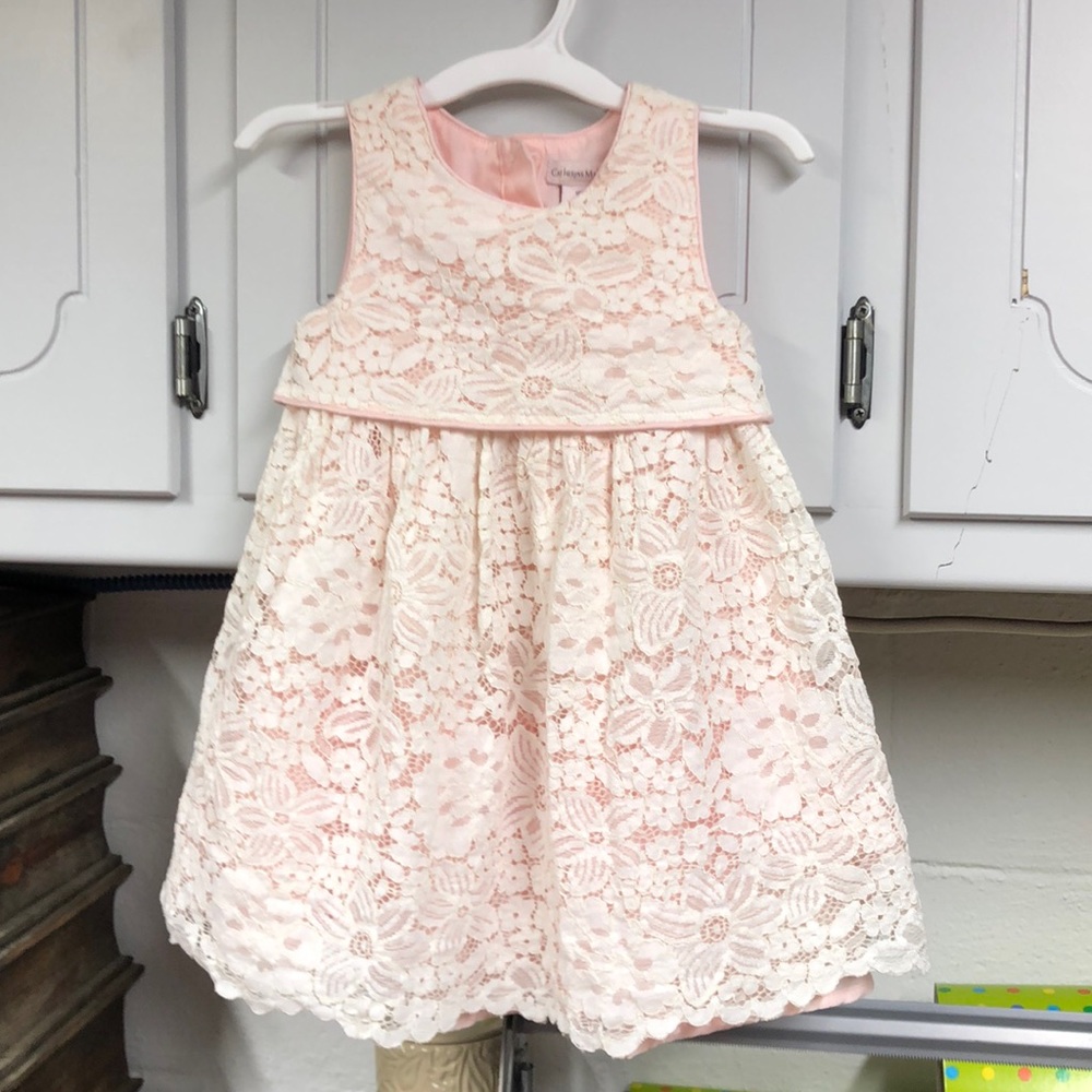 Catherine Malandrino dress 2T pink with cream lace overlay